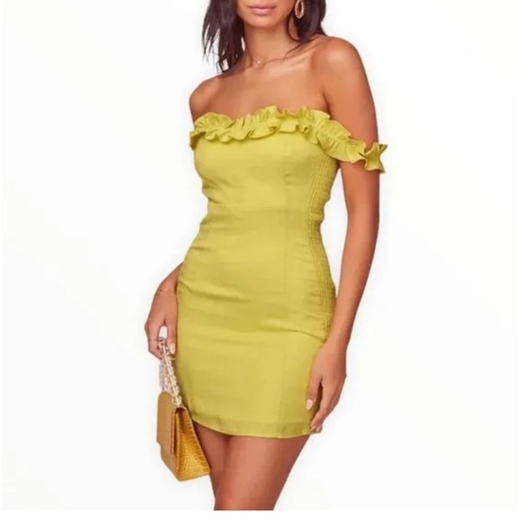 ASTR the Label Renata Yellow Lemon Ruffle Off Shoulder Mini Dress size Small - Picture 1 of 14
